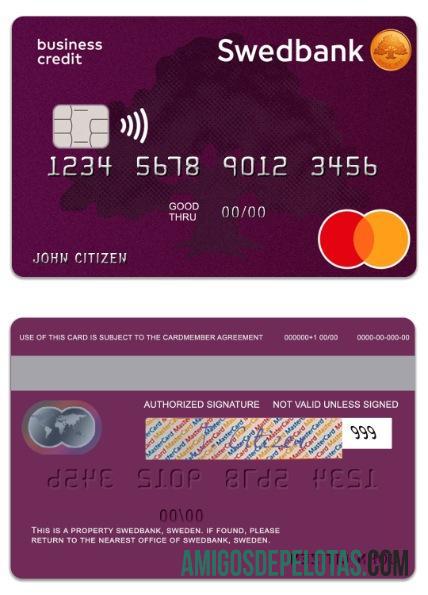 Suécia SwedBank Credit Mastercard exemplo